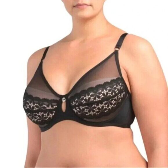Ashley Graham Demi Cup Diva Bra Lace Sheer Sexy Size 44C - Picture 2 of 9